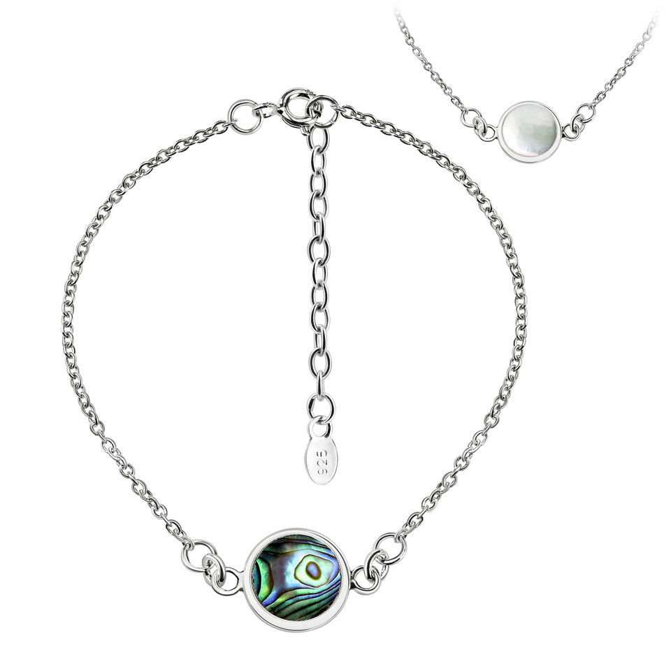 Striking Double-Sided Abalone Shell and White Shell Sterling Silver Bracelet - £13.24 GBP