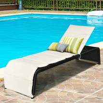 Patio Rattan Lounge Chair Back Adjustable Chaise Recliner with Cushioned-White - £120.97 GBP