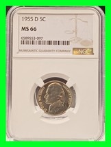 1955-D Jefferson 5c Nickel Ngc MS66 High Grade Unc Cert # 6589553-097 - £112.61 GBP