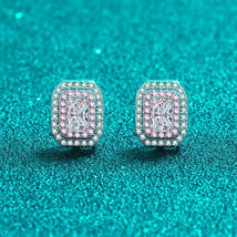 GRA Certified Emerald/Radiant Cut Double Halo 0.5ct Moissanite S925 Stud Earring - £89.70 GBP