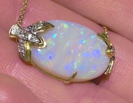 14k Antique Solid Australian Fire Harlequin Opal Pendant And Chain - £2,705.21 GBP