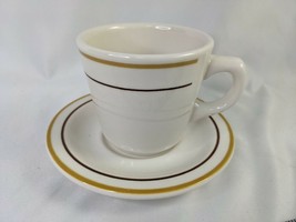 Buffalo China Restaurant Ware Coffee Cup Saucer Set Tan Brown Stripe - £8.18 GBP