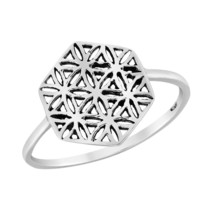 Frosty Linked Winter Snowflake Sterling Silver Band Ring-9 - £8.85 GBP