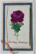 Birthday Greetings Applied Velvet Diecut Flower String Bk Embossed Postcard L11 - £6.70 GBP