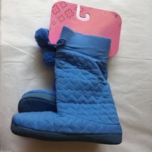 Charter Club Womens Blue Heart Quilt Pom Pom Boot Slippers Medium M - £9.58 GBP