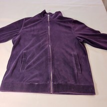Jennifer Moore Women's Cotton Blend Full Zip Pockets Velvet Purple Soft Jacket M image 6
