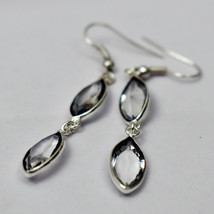 925 Sterling Silver PlatedMarquise Shape Crystal Quartz Gems Earrings BES-1261 - £16.88 GBP