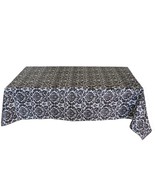 54&quot;x144&quot; - Tablecloth Black Floral Damask Plastic PVC Nonslip Flannel Ba... - £55.02 GBP