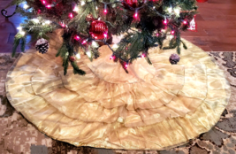 Christmas Tree Skirt Ruffles Gold Metallic Sheer - $26.72