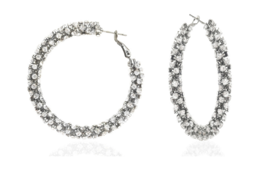 Primary image for Crystals By Swarovski Cluster Silver Hoop Earrings in Rhodium Overlay  2 Inch