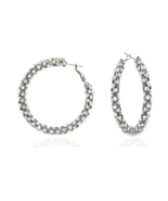 Crystals Made W Swarovski Cluster Silver Hoop Earrings in Rhodium Overla... - $58.04