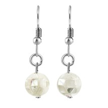 Classic Beauty White Sphere Kabibe Shell Mosaic Dangle Wedding Bridal Earrings - £10.25 GBP