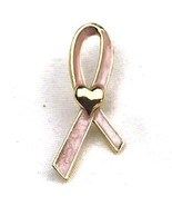 Pink Ribbon Pin Gold Tone Enamel By Avon Breast Cancer Awareness - $14.34