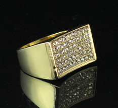 Mens Iced CZ Pinky Ring 14k Gold Plated Concave Design Hip Hop Size 6-12 - £7.90 GBP