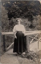 Lovely Woman Umbrella at Rustic Bridge RPPC Postcard B21 - £7.90 GBP