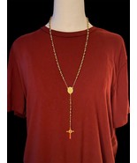 Religious Rosary Cross Necklace Our Lady of Guadalupe Virgin Mary Gold T... - $18.98