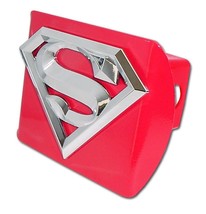 superman 3d logo dc comics emblem chrome on red trailer hitch cover usa made - £59.35 GBP