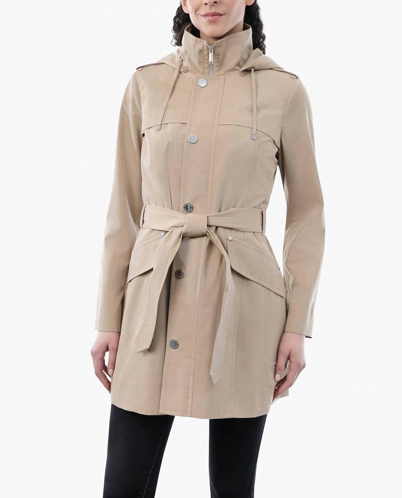 London Fog Zip Front Hooded Trench With Belt British Khaki - $112.00