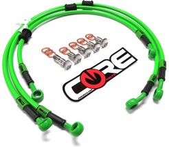 Kawasaki ZX6R Brake Lines 2009-2010 2011 2012 Front-Rear Green Braided Steel Kit - £131.65 GBP