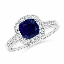 Authenticity Guarantee 
ANGARA Classic Cushion Blue Sapphire Ring with Diamon... - £1,495.78 GBP