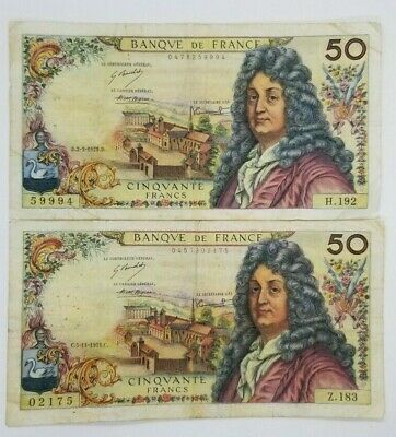 FRANCE LOT OF 2 BANKNOTES 50 FRANCS 1971 AND 1972 CIRCULATED VERY RARE - £72.83 GBP