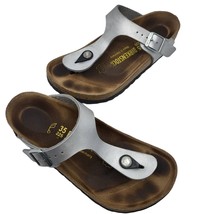 Birkenstock Gizeh Silver Metallic Leather Open Toe Adjustable Thong Sandal EU 35 - £41.69 GBP
