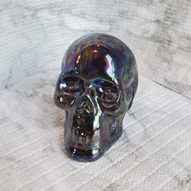 Ceramic Iridescent Skull, Black, Fall Halloween Decor, 3 inches image 3
