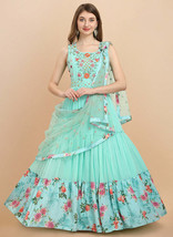 Beautiful Mint Green Embroidered Shaded Georgette Anarkali Gown394 - £98.09 GBP