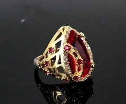 New Turkish Design 2.8Ct Pear Cut Simulated Red Ruby Ring 14K Yellow Gold Plated - £142.36 GBP