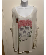 Torrid Tank Top Skull Rose Print Women&#39;s Sz 4 Ivory Cami Laced Back Slee... - £15.65 GBP