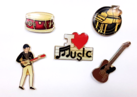Vintage Music Pins Drums Guitar Piano Hat Tac Lot of 5 NOS - $14.70