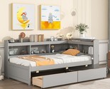 Full Size Platform Bed With L-Shaped Side Bookcase And 2 Drawers - Wood ... - $791.99