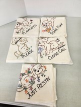 Set Of 5 Vintage Style Hand Embroidered Flour Sack Towels Cute Puppy Dog Theme - £20.72 GBP