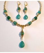 Jade Malachite Azurite gold jewelry set Victorian gold set jade earrings... - €71,18 EUR