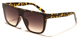 New Flat Top Rectangle Shield Unisex Tortoise Sunglasses Brown Mirrored P6531 - £9.75 GBP