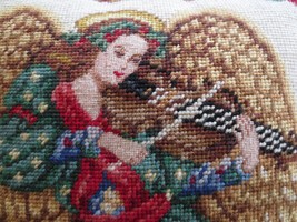Zippered FESTIVE ANGEL VIOLINIST Needlepoint &amp; Petit Point PILLOW - 14&quot; ... - $25.00
