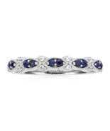 Simulated Sapphire  Diamond Vintage-Style Band Ring 14k White Gold Plate... - £76.28 GBP