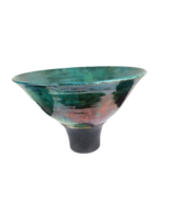 Raku Large Decorative Green Copper Colored Bowl Signed by Artist Fox - £117.33 GBP