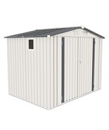 Metal Outdoor Storage Shed 8x6 FT Pitched Roof, Side Window, White+Gray - $7,228.23 MXN