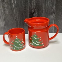 Waechtersbach Red Christmas Tree Water Pitcher Jug  5 1/2&quot; &amp; Matching Mug - $31.68