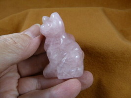 (Y-CAT-SIC-776) Pink Rose Quartz KITTY CAT gemstone carving figurine sto... - $17.53
