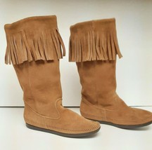 Minnetonka Mocc ASIN Boots Booties Suede Fringe Brown Tan Southwest Women&#39;s 7 - £39.12 GBP
