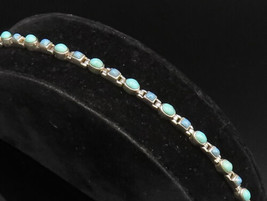 925 Sterling Silver - Vintage Dainty Turquoise &amp; Sodalite Link Bracelet ... - £55.13 GBP