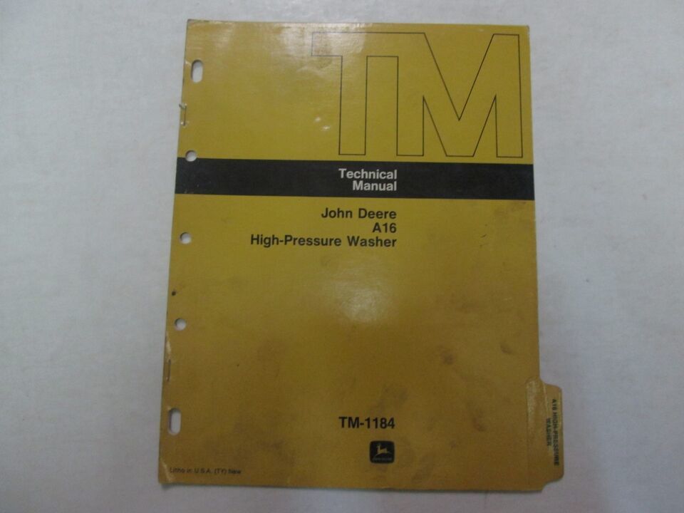 John Deere A16 High Pressure Washer Technical Manual MINOR STAINS FACTOR... - $6.29