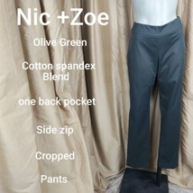 Nic+Zoe Olive Green Cotton Spandex Blend Side Zip Crop Pants Size 2 - £22.81 GBP