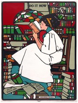 7893.Woman reading in libary.sits atop of plenty of books.POSTER.art wall decor - £13.63 GBP+