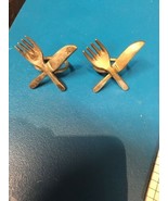 pair of vintage unusual brass fork &amp; knife napkin rings - €26,05 EUR
