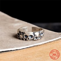 Vintage 100% 925 Sterling Silver Men&#39;s Calvarium Skull Ring Gothic Biker Ring Mo - £24.21 GBP