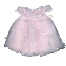 Baby Biscotti Girl Pink Floral Bow Short Sleeve Dress Tutu Tule Formal 12 Months - £22.13 GBP