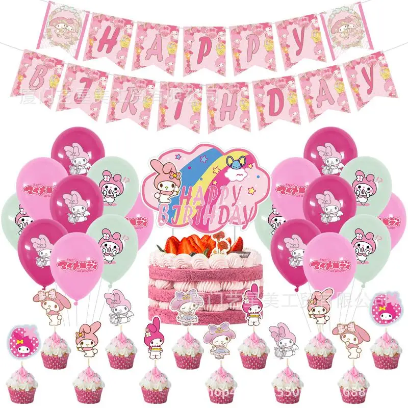 Kawaii Cute Sanrio Mymelody Theme Birthday Party Balloon Cake Card Inserti - £13.22 GBP+